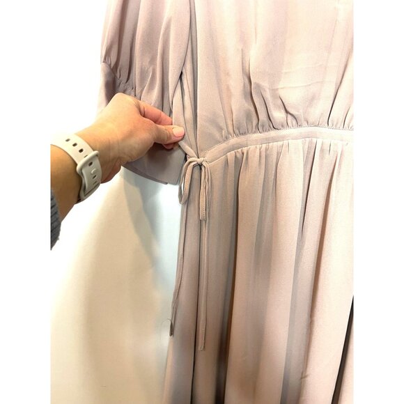 H&M Chiffon Drawstring Waist Dress Powder Beige M Knee-Length Short Wide Sleeves - Picture 5 of 14